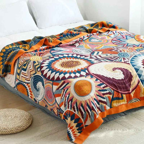 Couvre lits motifs géométriques circulaires soleil colorés