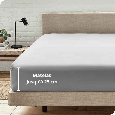 Drap housse coton égyptien gris épaisseur détail
