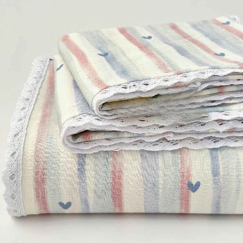 Drap plat 2 personnes imprimĂ© cĆur rayures
