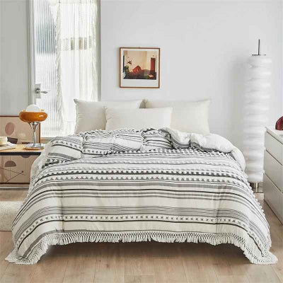 Housse de couette 260 x 240 bohème lignée grise