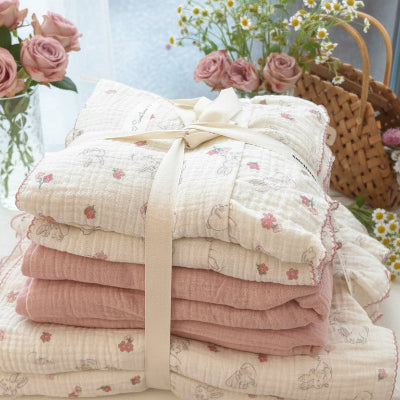 Housse de couette gaze de coton lapin fleurs