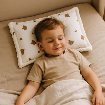 Oreiller bébé couché souriant