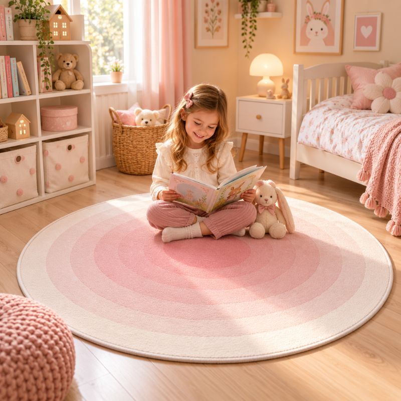 Tapis chambre fille fillette souriante assise avec livre