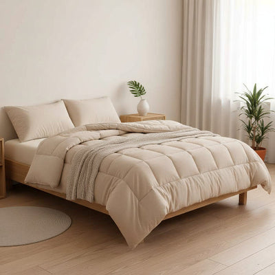 Couette 2 personnes beige chambre scandinave