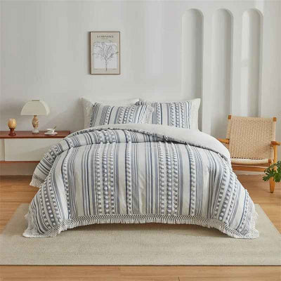 Housse de couette 260 x 240 bohème lignée bleue