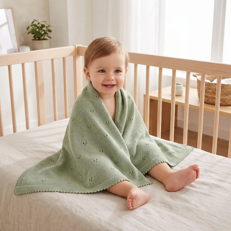 Couverture bébé enveloppant enfant assis souriant