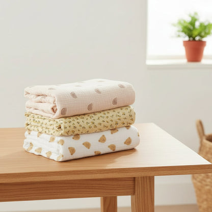 Couverture bébé lot de 3 pliée sur table