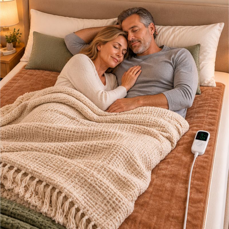 Couverture chauffante flanelle couple couché apaisé
