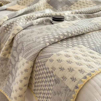 Couvre lit boutis patchwork gris ecru zoom