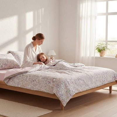 Couvre lit moderne coton femme caresse fillette tendrement