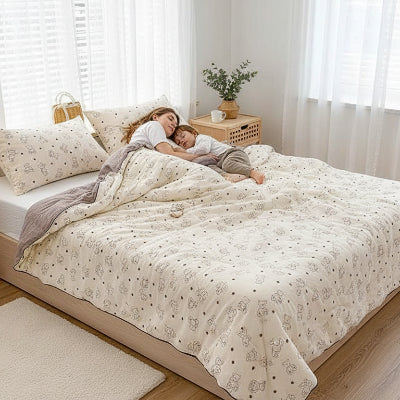 Couvre lit moderne réversible ourson femme enfant assoupi