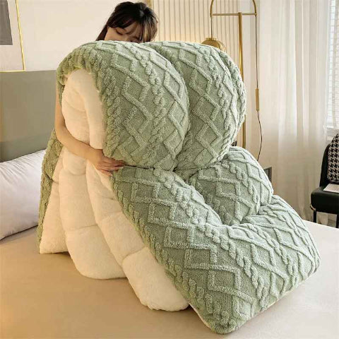 Couvre lit moderne velours laine vert femme