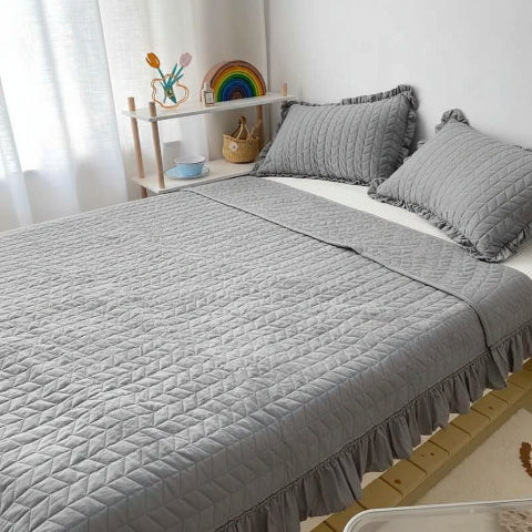 Couvre-lit romantique gris chambre taies oreiller