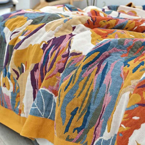 Couvre lits motifs botanique floral gros plan couverture