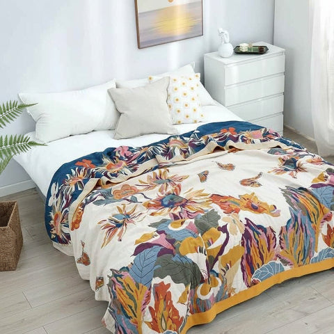 Couvre lits motifs botaniques floraux chambre lumineuse
