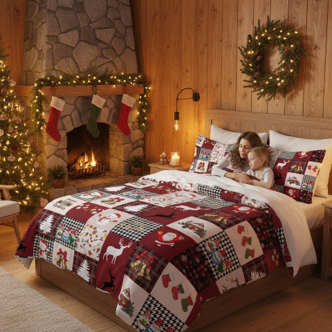 Drap de lit de Noël femme fillette adossé