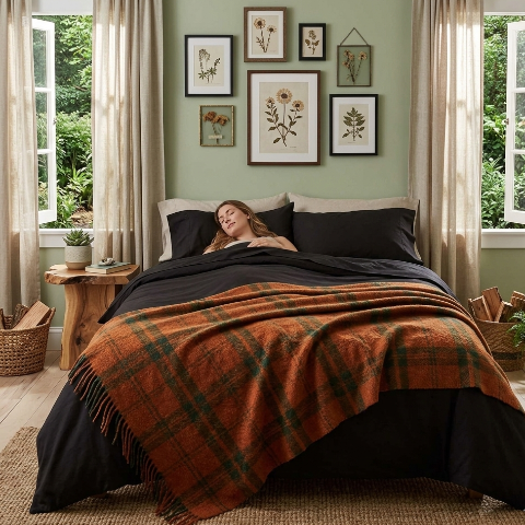 Drap de lit noir femme couchée apaisée