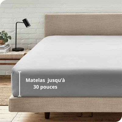 Drap housse 160 x 200 coton égyptien gris épaisseur détail