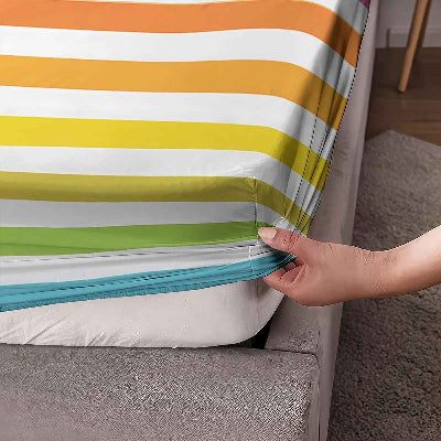 Drap housse 160 x 200 polycoton rayé arc en ciel main agrandie