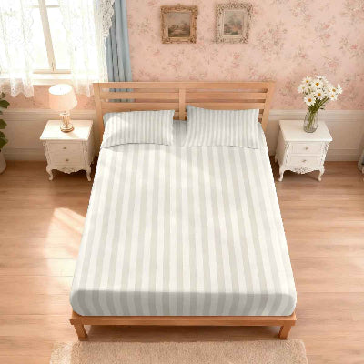 Drap housse 160 x 200 polycoton rayures verticales grises hauteur