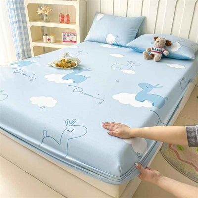 Drap-housse 90 x 190 bleu blanc nuages