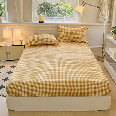 Drap-housse 90 x 190 carreaux jaune lampe sur pied
