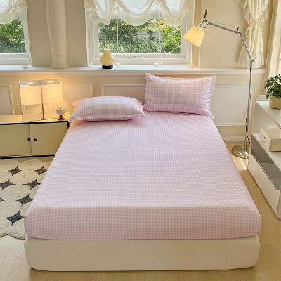 Drap-housse 90 x 190 carreaux rose lampe sur pied