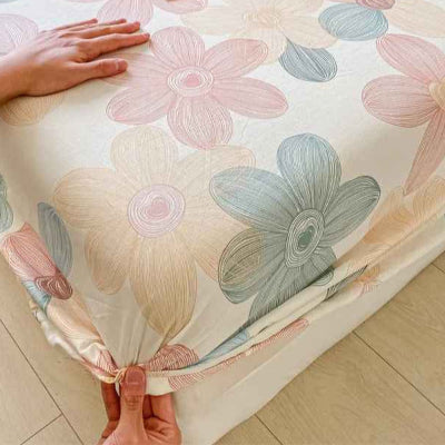 Drap-housse 90 x 190 pastel floral mains ajustement coin