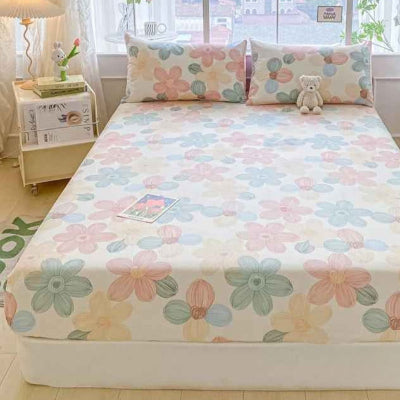 Drap-housse 90 x 190 pastel floral ourson