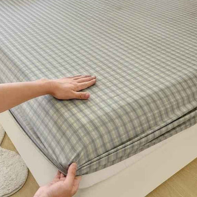 Drap-housse 90 x 190 plaid gris mains fixe coin