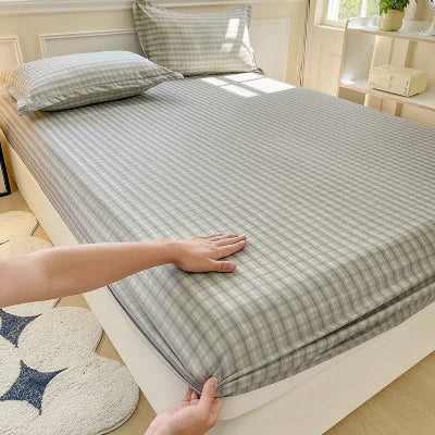 Drap-housse 90 x 190 plaid gris vue angle 