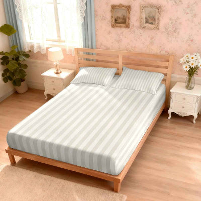 Drap housse 90 x 190 polycoton rayures verticales grises