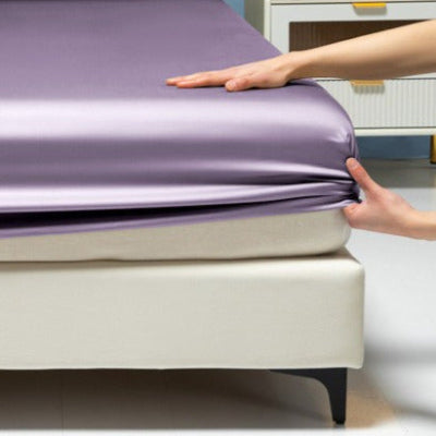 Drap housse premium percale violet mains fixes coin agrandi