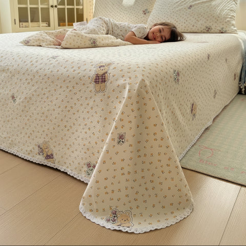 Drap plat 1 personne enfant couché souriant