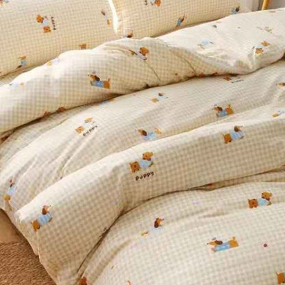 Drap plat 1 personne imprimé chiens gros plan