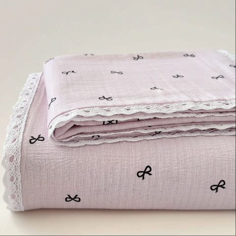Drap plat 1 personne imprimé ruban plié