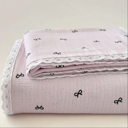 Drap plat 1 personne imprimé ruban plié