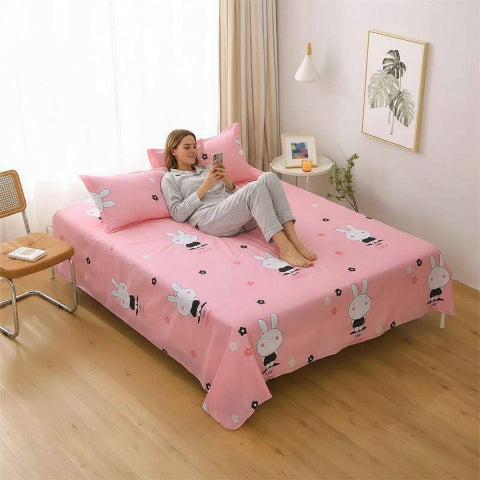 Drap plat 1 personne lapin femme avec portable