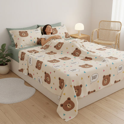 Drap plat 1 personne Ourson femme couchée