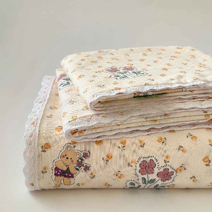 Drap plat 1 personne Oursons et fleurs plié