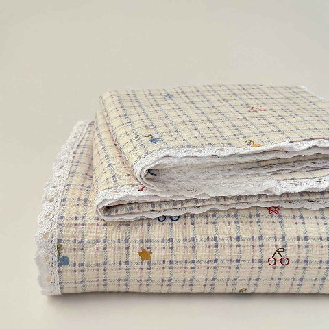 Drap plat 1 personne tartan étoile plié