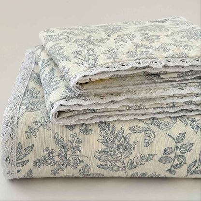 Drap plat 2 personnes imprimé feuillage plié                
