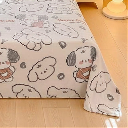 Drap plat 2 personnes beige imprimé chien