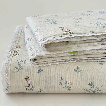 Drap plat 2 personnes imprimé lapin plié
