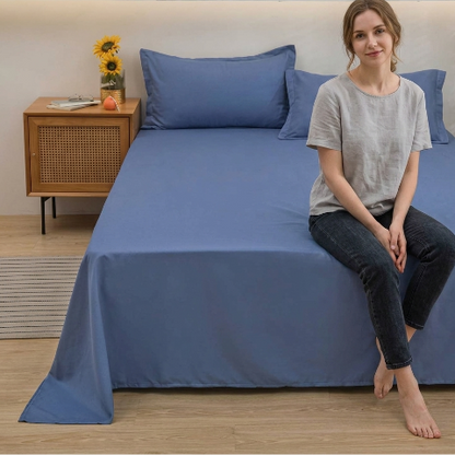 Drap plat denim femme assise bord lit