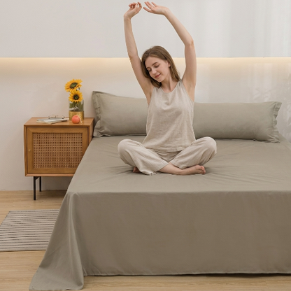 Drap plat taupe chambre femme étirement