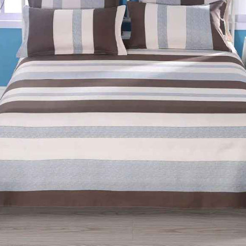 Draps de lit imprimés rayures gris blanc brun-zoom