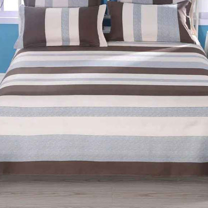Draps de lit imprimés rayures gris blanc brun-zoom
