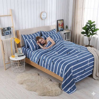 Draps de lit rayures portés musicales femme couchée