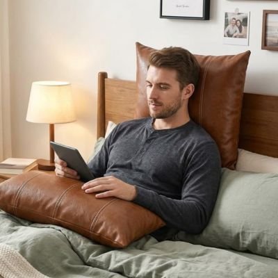 Housse coussin homme lit lecture tablette